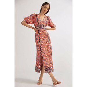 NWT Anthropologie Floral Maxi Dress Sz 8 $170 HTF RARE Orange V-Neck